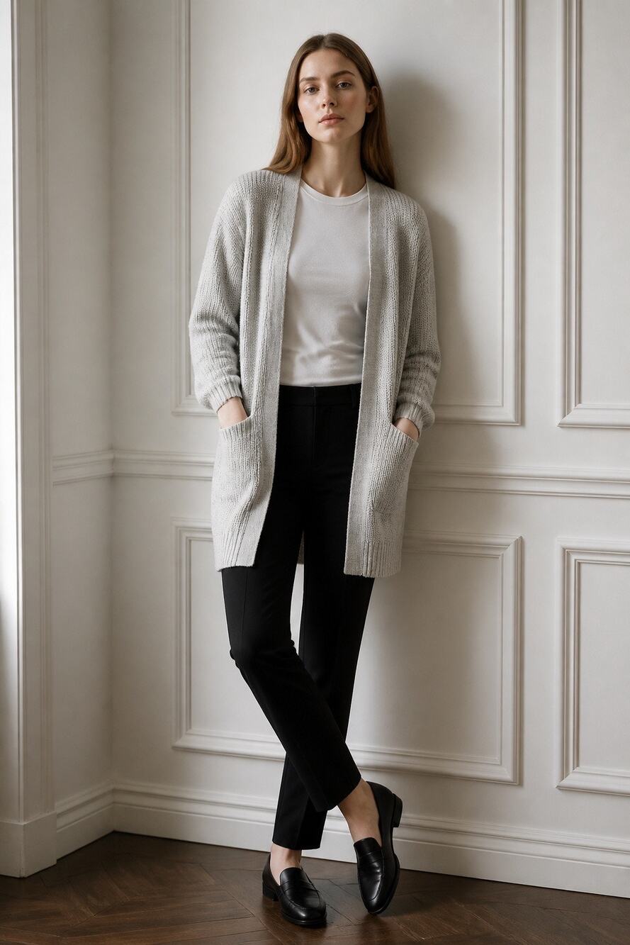 Tahari Open Front Longline Knit Gray Cardigan Women Small Breathable 100% Cotton